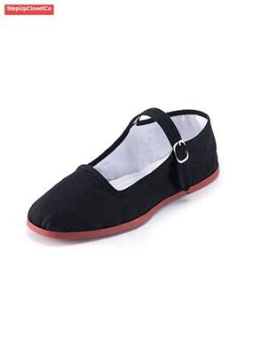 Cotton Mary Jane Flats, Square Toe China Doll Shoes, Hand-Stitched Buckle Flats